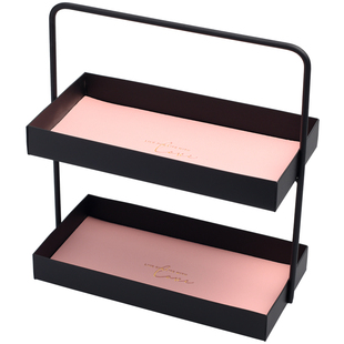 小西家 北欧风ins铁艺皮革双层收纳架 家居摆件置物首饰盘展示架