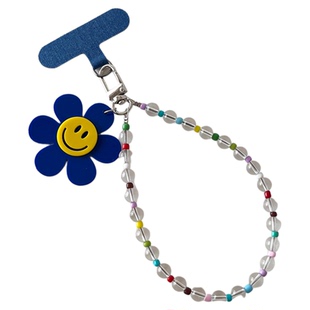 ins笑脸花朵手机链超火韩风挂链手腕式冰透玻璃串珠手链网红女小众高级感链条防丢挂绳包包挂饰钥匙扣挂件壳