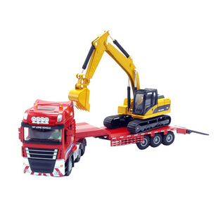 1:50半挂平板拖车合金运输车模型拉铲车挖掘机压路机收藏摆件玩具