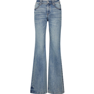 ONLY2026春季新款复古磨白水洗提臀显瘦低腰修身微喇叭超模牛仔裤