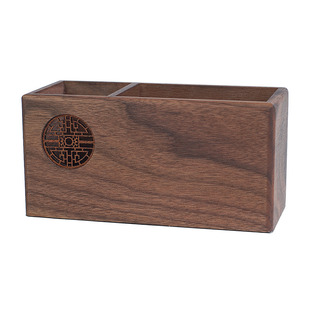 黑胡桃木实木笔筒定制刻字开学纪念多功能办公桌面收纳盒中式复古