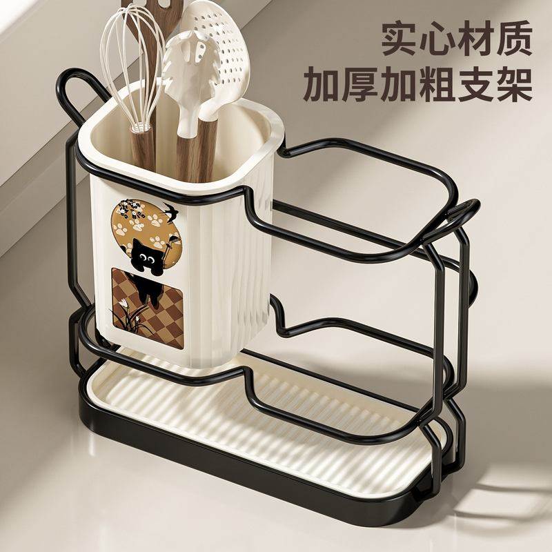 轻奢中古风家用壁挂厨房沥水收纳置物架餐具简约台面筒筷子架筷子