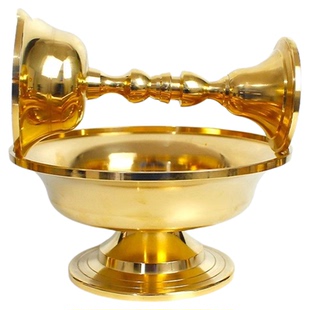藏式纯铜护法杯黄铜供杯家用摆件圣水杯光面铜盘佛堂家居大中小