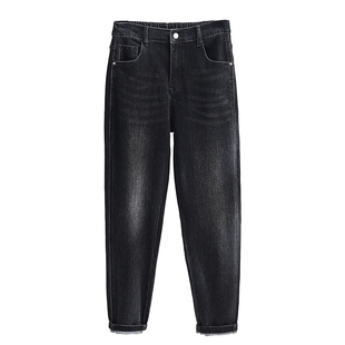 大码牛仔裤女加绒胖MM弹力裤子高腰显瘦胯宽大腿粗老爹裤哈伦裤