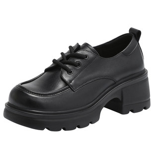 日泰厚底乐福鞋女春季时尚潮款女单鞋真皮英伦简约增高6CM小皮鞋