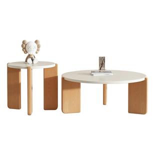 圆形茶几客厅家用小户型轻奢原木色小茶台北欧网红奶油风实木边几