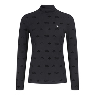 韩国高尔夫服装女士原单满印高领长袖t恤网球运动修身显瘦打底衫