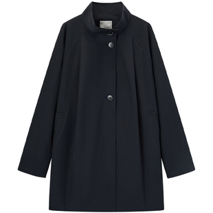 爱居兔中长款廓形立领风衣女2026年春季新款带包包宽松工装风外套