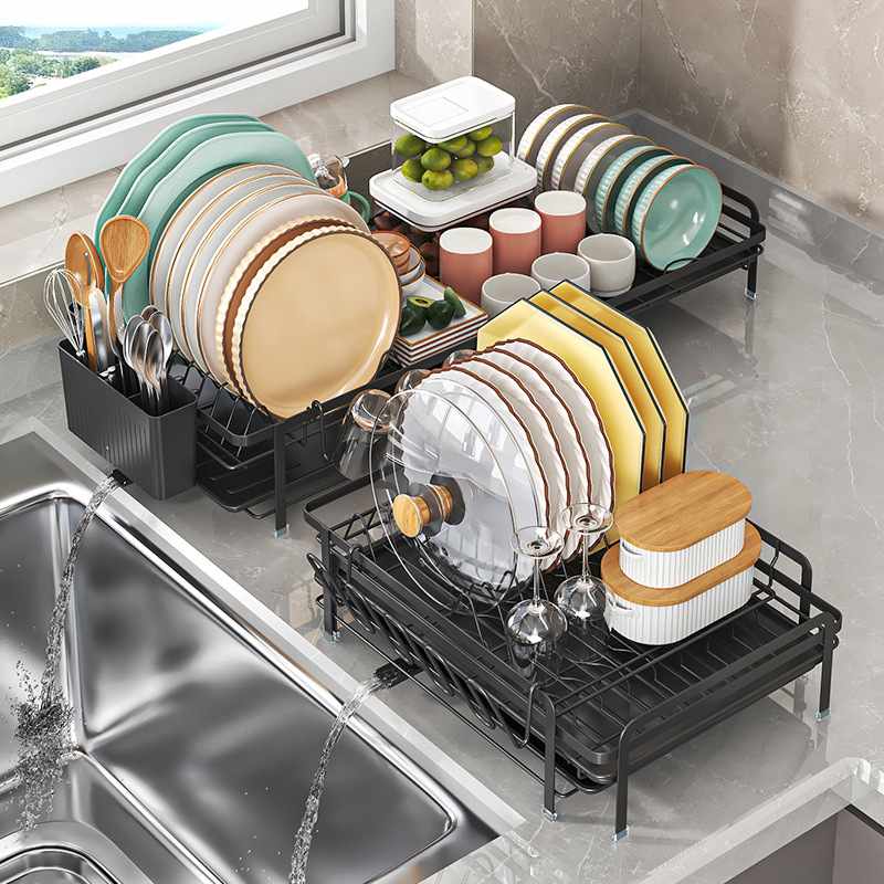 厨房碗碟收纳架加长可伸缩置物架放碗筷盘子沥水篮家用多功能碗架