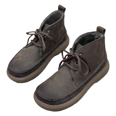 丑乐加绒手工真皮女靴