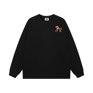 STA旗舰店美式潮牌马年印花长袖男女复古高街重磅纯棉黑色卫衣