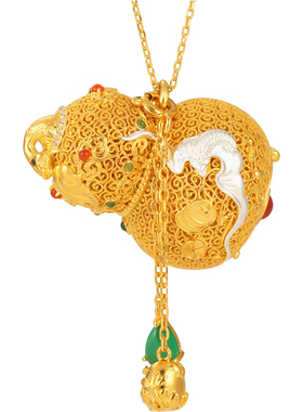 非遗花丝多宝葫芦流苏银鎏金项链