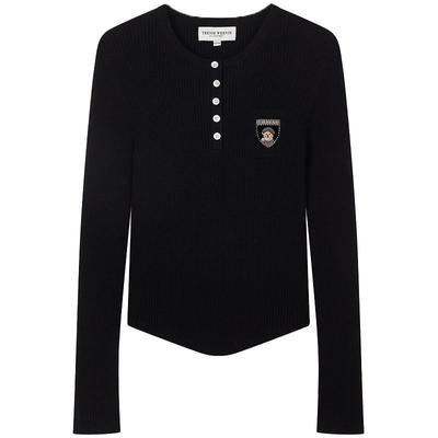 TeenieWeenie小熊女装秋季简约风亨利领修身套头肌理感毛衣针织女