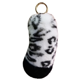 可爱雪豹纹尾巴书包包挂件小玩偶真獭兔毛绒爪子挂饰车钥匙扣挂件