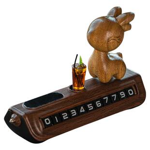 新款绿檀木小鹿挪车临时停车号码牌创意车上电话号码牌车载摆件男