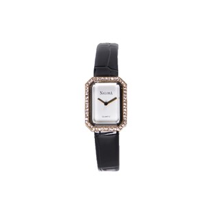 夏季时尚镶钻小表盘香家方糖造型时装黑色竹节纹皮带腕表女NALOBA