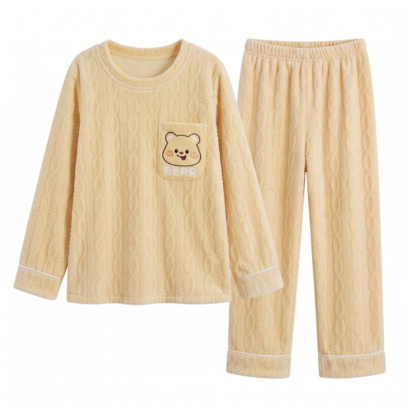 卡通小熊加绒加厚保暖女童家居服