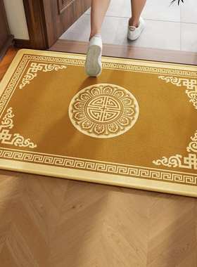 新中式入户门地垫土黄色地毯防滑耐脏门垫金色脚垫升级加厚圈绒毯