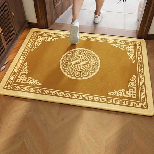 新中式入户门地垫土黄色地毯防滑耐脏门垫金色脚垫升级加厚圈绒毯
