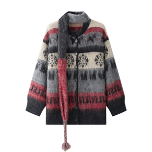 TEASEL 「北欧秘境」重工提花拉绒含围巾纯羊绒费尔岛针织开衫