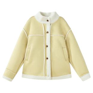 笛莎童装女童仿麂皮羊羔绒外套冬季新款中童女孩宝宝儿童加绒上衣