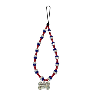 小众设计红白蓝串珠手机链挂件银牌吊坠百搭创意手机挂饰手机挂绳