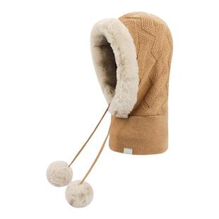 ELLE羊毛套头帽女士秋冬季户外保暖加绒加厚护耳针织雷锋帽子围脖