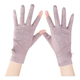 露指防晒手套女士薄款采茶开车防紫外线女式骑行防滑半指触屏棉