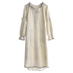 公主风蕾丝花边睡裙女士秋冬季纯棉空气层三层保暖长袖睡衣家居服