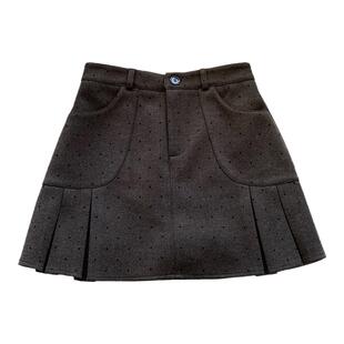 灰色毛呢半身裙女秋冬季加厚百褶裙大码高腰短裙复古波点a字裙子