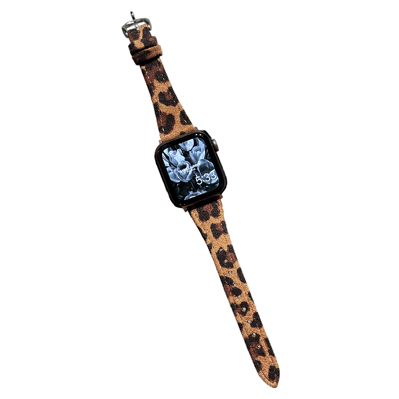 KASO秋冬新款纤细小蛮腰豹纹皮革iwatch表带s11适用苹果手表applewatch替换s10女9高级感ultra腕带se小众时尚