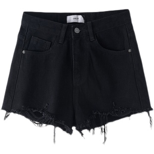 夏季新款毛边短裤2026学生超短热裤子chic黑白色显瘦阔腿网红A字