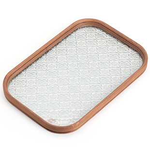 玻璃长方形茶盘托盘复古竹制茶盘茶室水果点心盘收纳盘功夫茶具