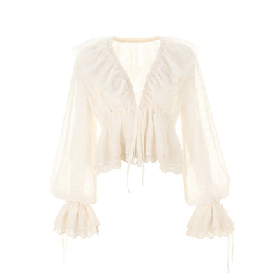 wanatry肌理感拼接蕾丝衬衫女