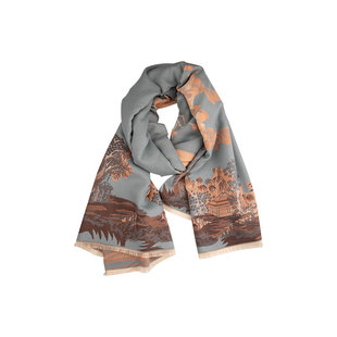 山亭秋色丨雅韵蓝双面棉质提花围巾披肩两用大尺寸仿羊绒送妈妈冬