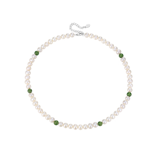 周大生瑞春珍珠项链强光淡水珍珠碧玉颈链玛瑙项链百搭白色串珠