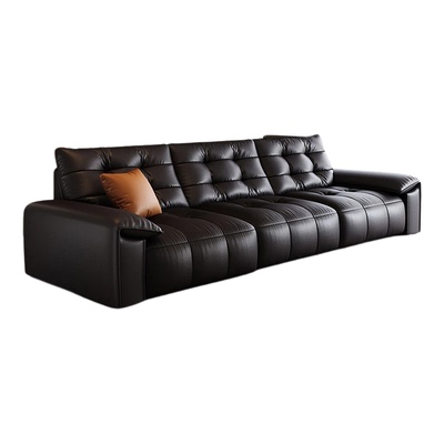 意式多功能电动沙发客厅拉点软包零靠墙现代极简黑色真皮沙发床