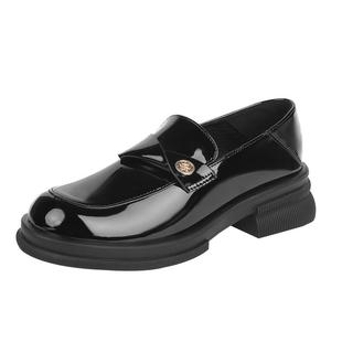 乐福鞋小皮鞋真皮版~厚底女2026秋新款黑色英伦风单鞋亮面中跟