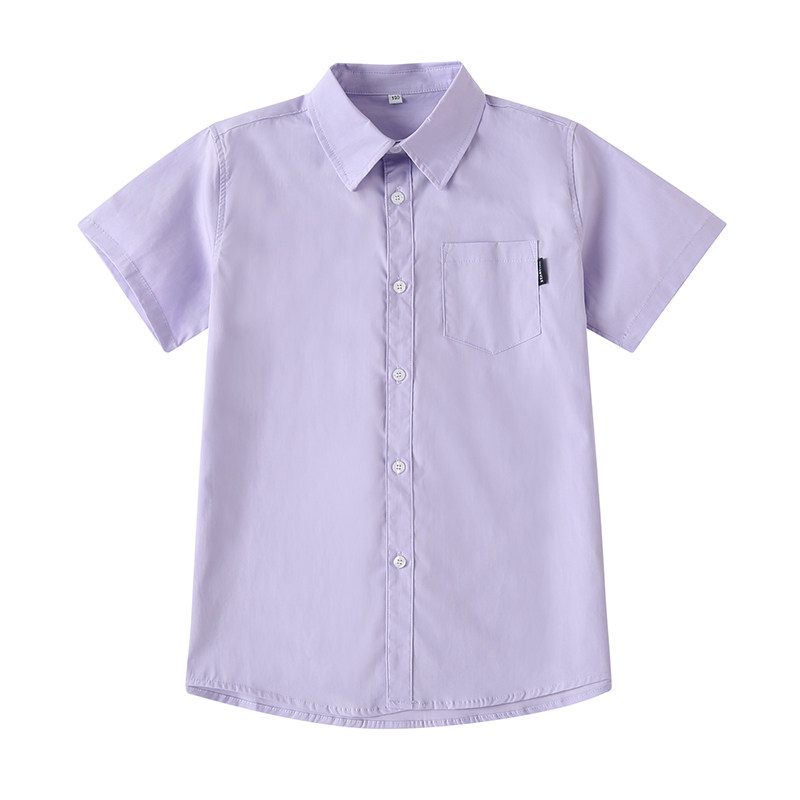 紫色纯色短袖白扣小学生校服园服