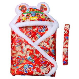 【可拆洗棉花芯】纯手工新生儿中国风刺绣加厚虎头抱被虎头包盖被