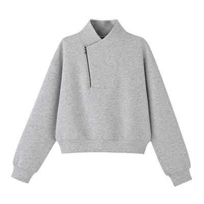 COMMON VALUE「衔雅序」早春季立领交叠领斜半拉链卫衣设计感通勤