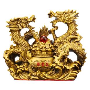 铜龙摆件纯黄铜生肖双龙聚宝工艺品祥瑞祥龙年客厅办公室家居摆件