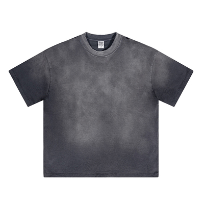 美式高街渐变做旧破洞短袖T恤