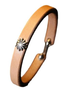 一休老银匠菊花扣银钩皮手环