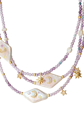 天然巴洛克淡水珍珠月亮星星项链