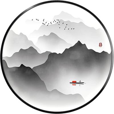 禅意书房晶瓷背景墙新中式山水