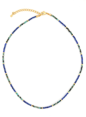 极细青金石松石滴釉拼接锁骨链