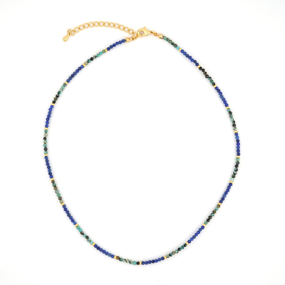 极细青金石松石滴釉拼接锁骨链