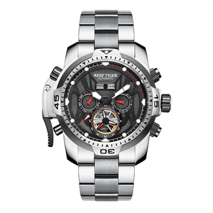 瑞夫泰格镂空陀飞轮机械表防水男士大表盘手表运动圆形夜光