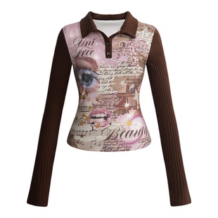 UNIFREE美拉德长袖T恤女秋冬新款原创复古修身甜酷千禧辣妹风上衣